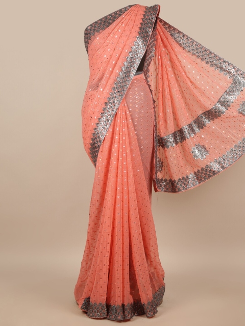 

Pothys Pink & Grey Embellished Saree