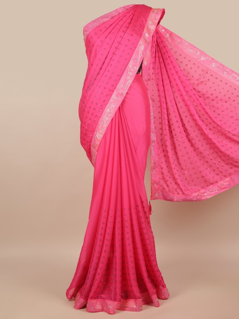 

Pothys Pink Embellished Poly Chiffon Saree