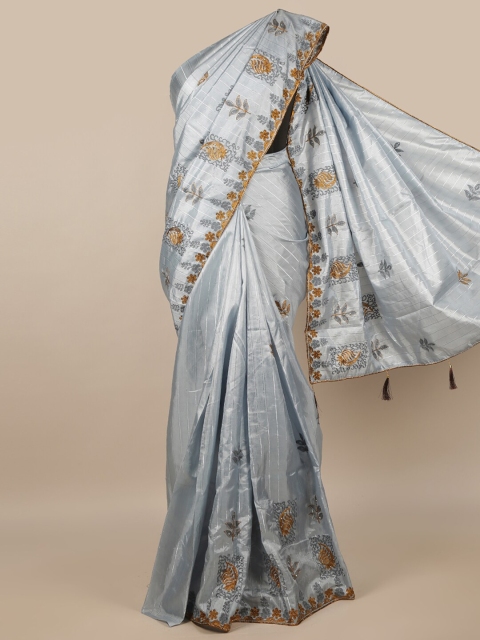 

Pothys Grey & Gold-Toned Floral Embroidered Saree