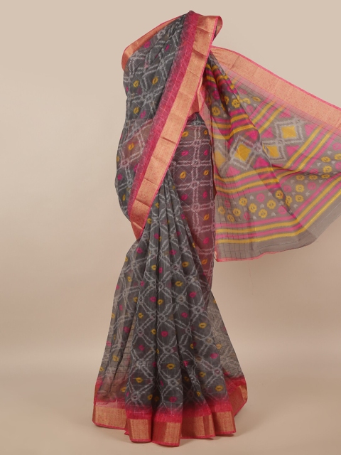 

Pothys Grey & Pink Zari Jute Silk Saree
