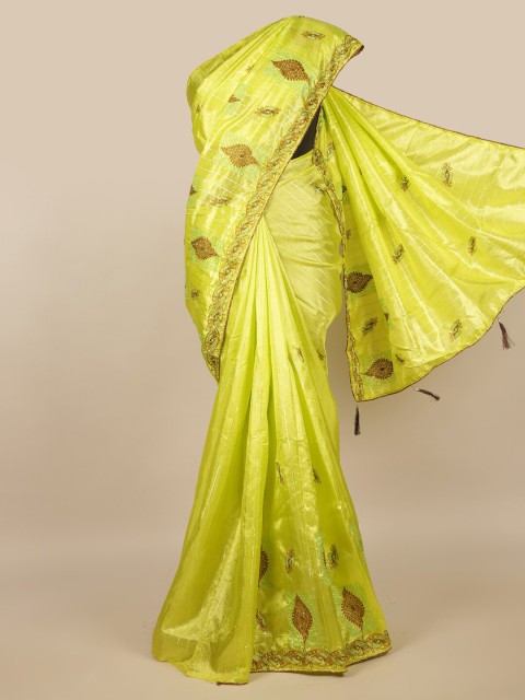 

Pothys Lime Green & Gold-Toned Ethnic Motifs Saree