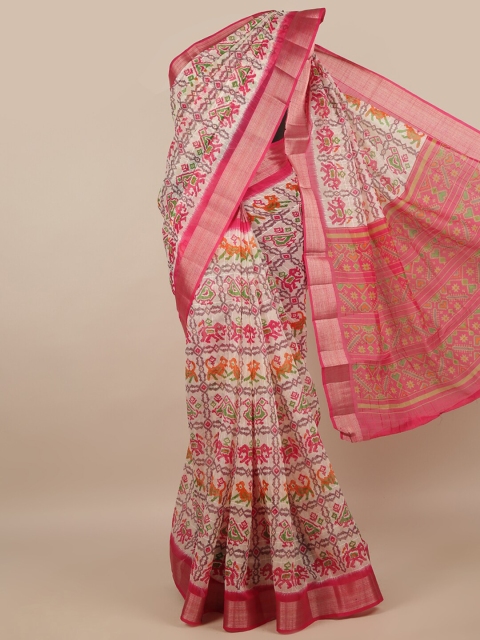 

Pothys Pink & White Floral Jute Silk Saree