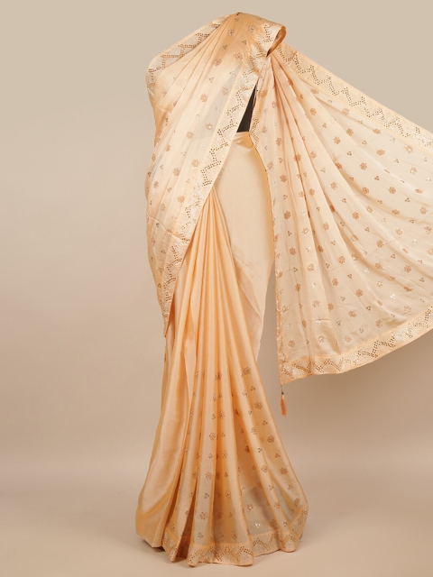 

Pothys Peach-Coloured Floral Poly Chiffon Saree