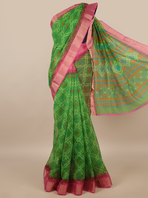 

Pothys Green & Pink Batik Jute Silk Saree
