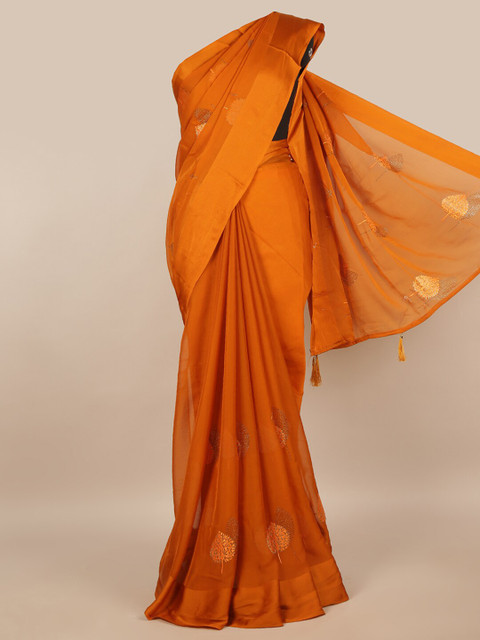 

Pothys Mustard Ethnic Motifs Embroidered Beads and Stones Saree