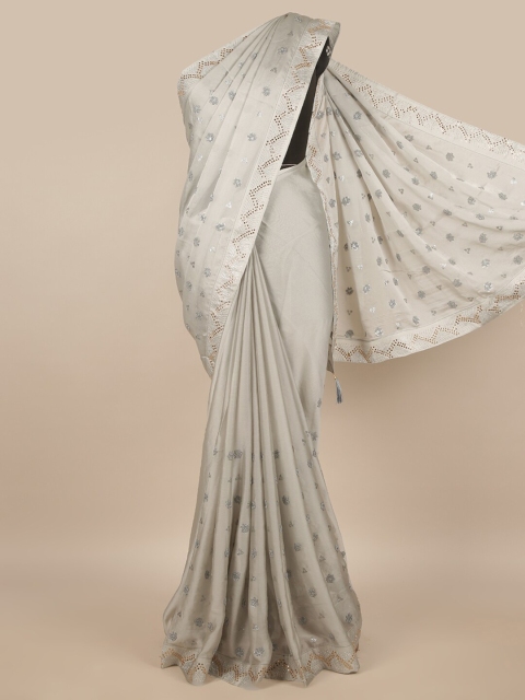 

Pothys Grey & Silver Ethnic Motifs Beads and Stones Saree