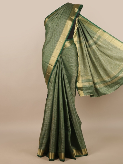 

Pothys Green & Gold-Toned Ethnic Motifs Zari Jute Silk Saree