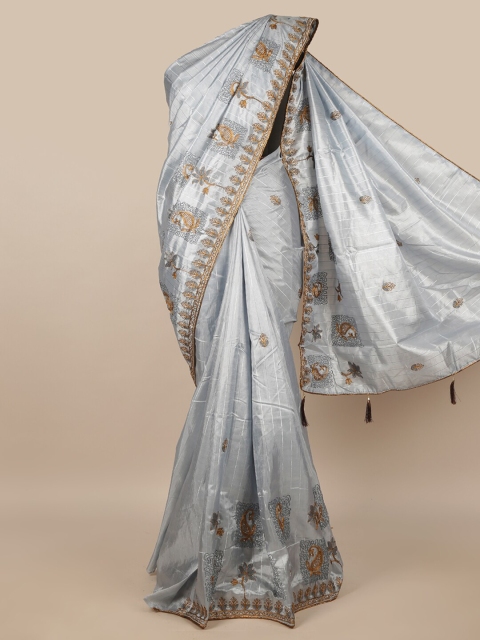 

Pothys Grey & Gold-Toned Floral Saree