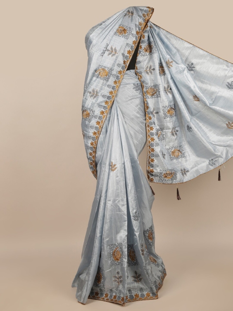 

Pothys Grey & Gold-Toned Floral Saree