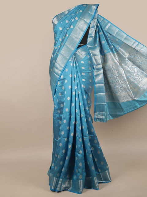 

Pothys Blue & Silver-Toned Woven Design Zari Jute Silk Saree