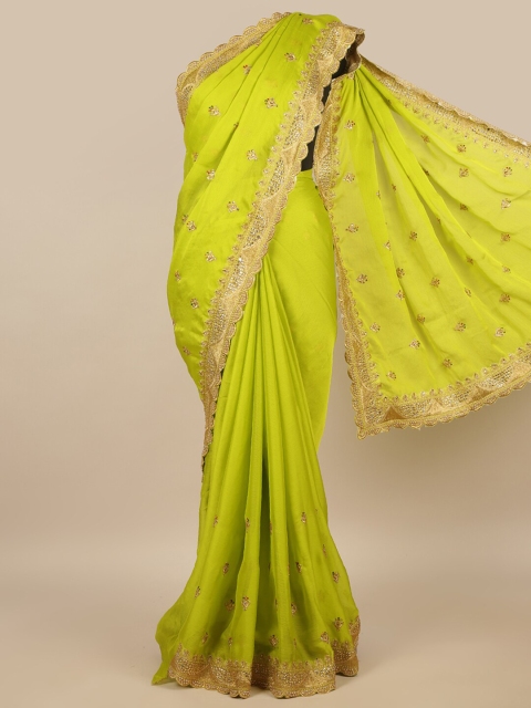 

Pothys Green & Gold-Toned Floral Poly Chiffon Saree