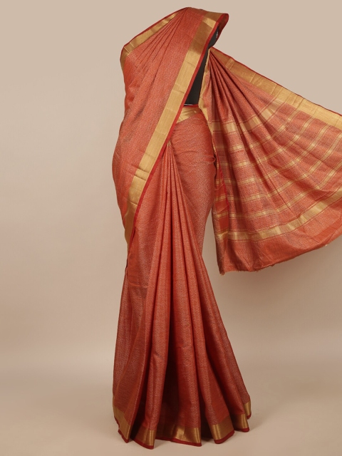 

Pothys Rust & White Floral Jute Silk Saree