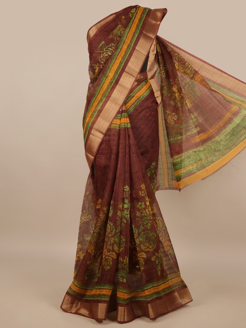 

Pothys Brown & Mustard Floral Zari Jute Silk Saree