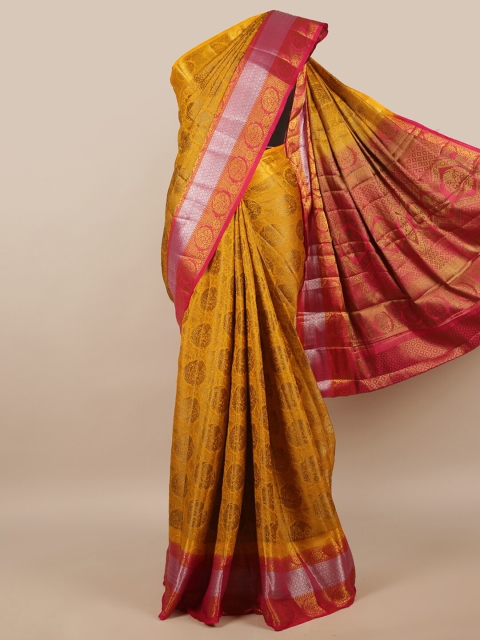 

Pothys Mustard & Red Floral Zari Jute Silk Saree