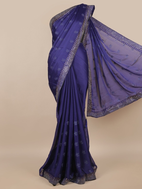 

Pothys Blue & Silver-Toned Embellished Beads and Stones Saree