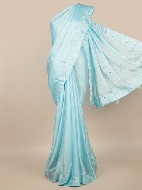 

Pothys Blue & Silver-Toned Saree