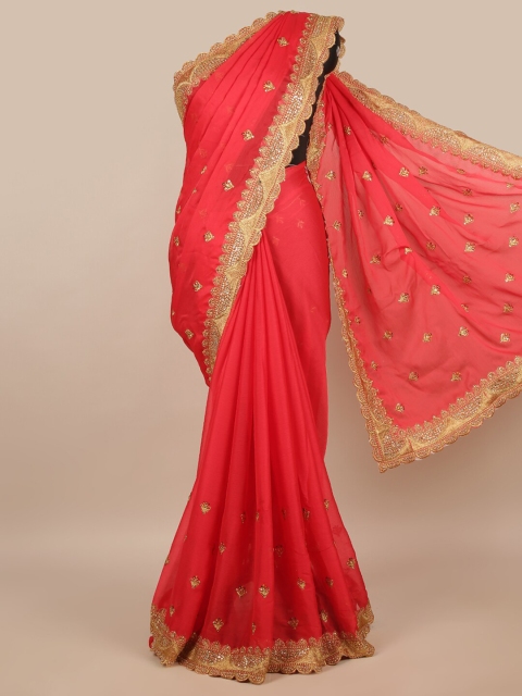 

Pothys Pink & Gold-Toned Floral Saree