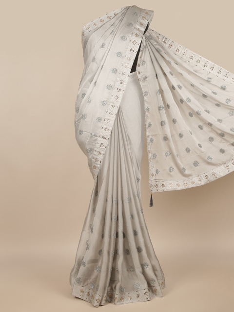 

Pothys Grey & Silver-Coloured Ethnic Motifs Embroidered Saree