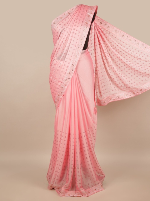 

Pothys Pink & Silver Floral Beads and Stones Saree