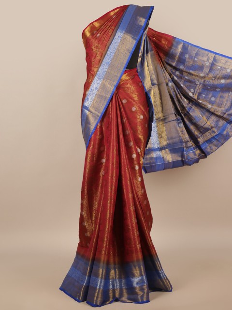 

Pothys Maroon & Blue Woven Design Zari Jute Silk Saree