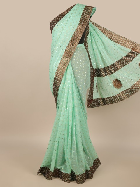 

Pothys Green & Brown Woven Design Sequinned Saree