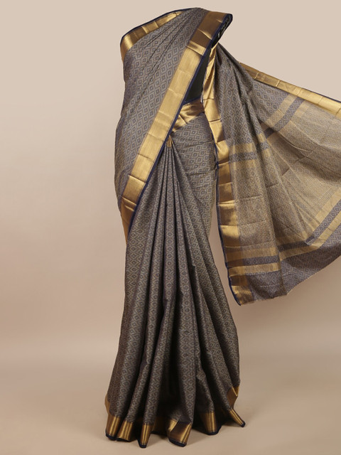 

Pothys Navy Blue & Gold-Toned Ethnic Motifs Zari Jute Silk Saree
