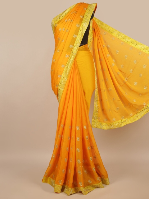 

Pothys Yellow & Gold Floral Beads and Stones Saree