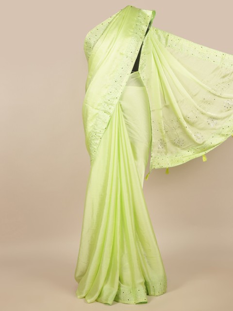 

Pothys Green & White Poly Chiffon Saree