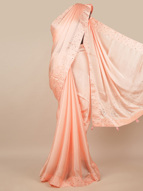 

Pothys Peach-Coloured & Gold-Toned Embellished Saree