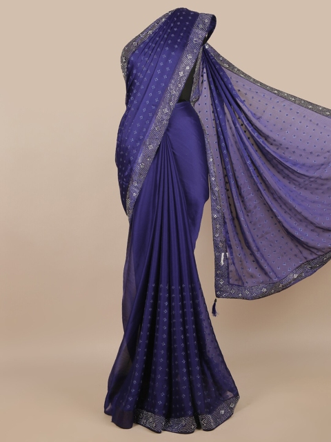 

Pothys Blue & Silver Floral Poly Chiffon Saree