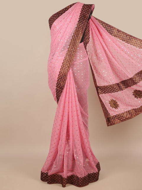 

Pothys Pink & Silver-Toned Woven Design Sequinned Saree