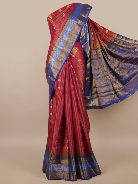 

Pothys Maroon & Blue Floral Jute Silk Saree