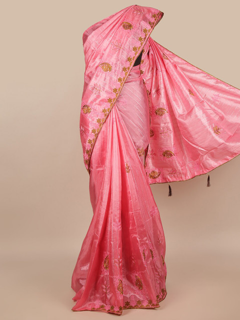 

Pothys Pink & Gold-Toned Ethnic Motifs Saree