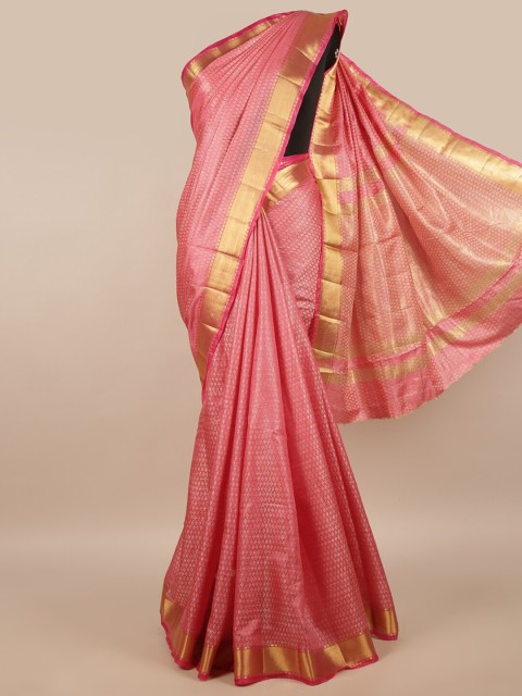 

Pothys Pink & Gold-Toned Zari Jute Silk Saree