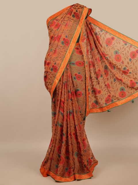 

Pothys Orange & Green Floral Beads and Stones Saree