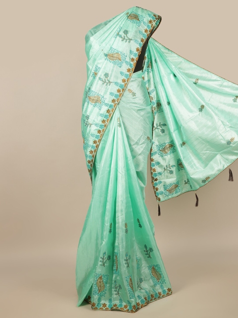 

Pothys Green & Brown Floral Poly Chiffon Saree