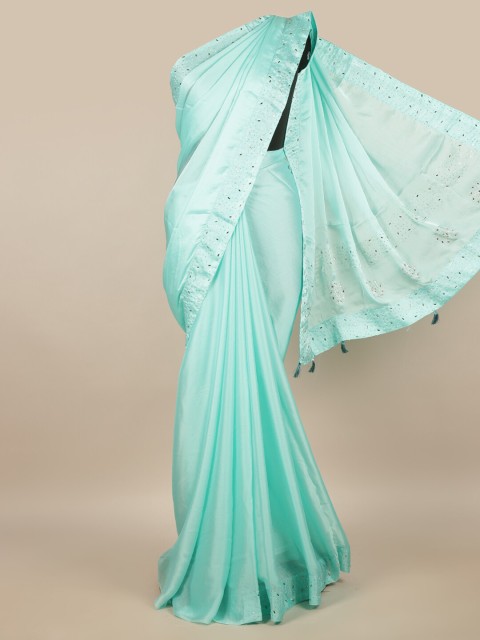 

Pothys Sea Green Embellished Poly Chiffon Saree