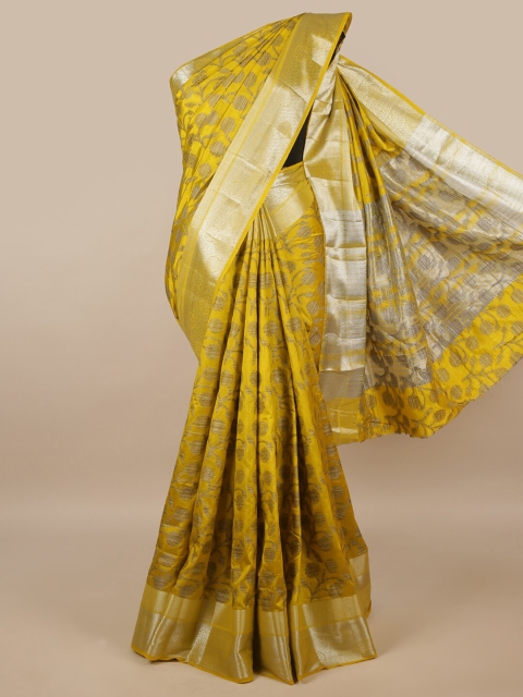 

Pothys Yellow & Silver-Toned Floral Zari Jute Silk Saree