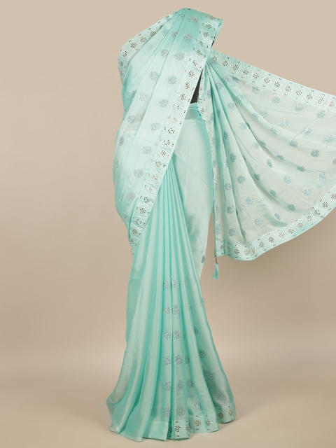 

Pothys Sea Green Floral Poly Chiffon Saree