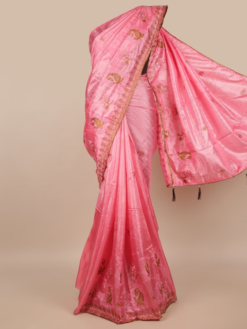 

Pothys Pink & Gold-Toned Ethnic Motifs Saree