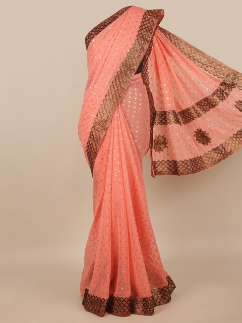 

Pothys Pink & Brown Embellished Zari Saree