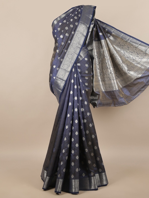 

Pothys Blue & Silver-Toned Floral Jute Silk Saree