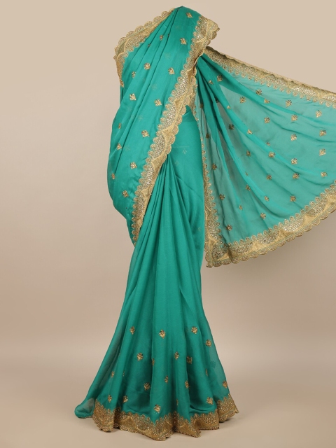 

Pothys Green & Gold-Toned Floral Embroidered Saree