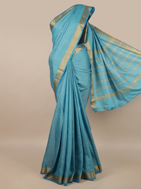 

Pothys Blue & Gold-Toned Woven Design Jute Silk Saree