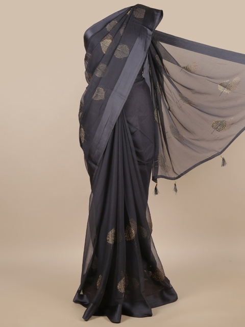 

Pothys Grey & Gold-Toned Floral Woven Design Saree