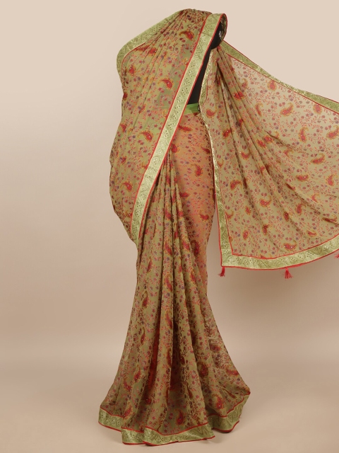 

Pothys Green & Red Floral Poly Chiffon Saree