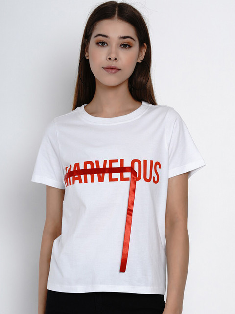 

Texco Women White Printed Cotton T-shirt