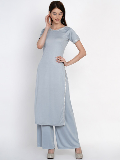 

Texco Women Grey Embroidered Gotta Patti Kurta with Palazzos