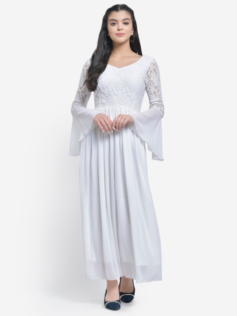 

Texco White Floral Embroidered Crepe Maxi Dress