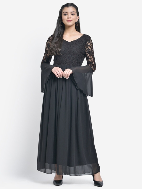 

Texco Black Crepe Bell Sleeves Maxi Dress